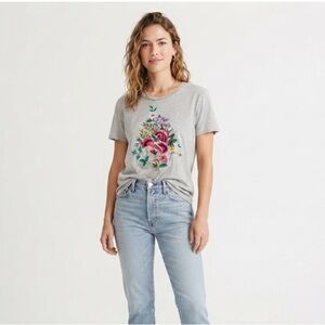 Anthropologie TINY Floral Embroidered T Shirt XXS Gray Folk Cottagecore Artisan